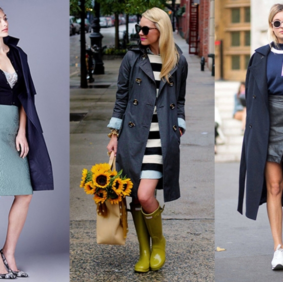 American Eagle Navy Blue Belted Trench Coat, L - Picture 7 of 9